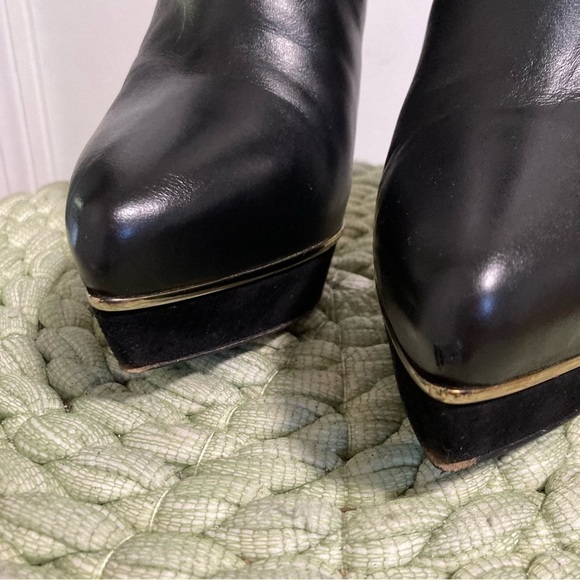 LE SILLA Black Leather/ Suede Point Toe Platform Stiletto Heel Ankle Boots - Picture 6 of 9